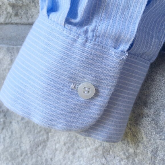 Blue & White Pinstripe Button Down with Pleated Tuxedo Front / FLASH SALE - Picture 5 of 5